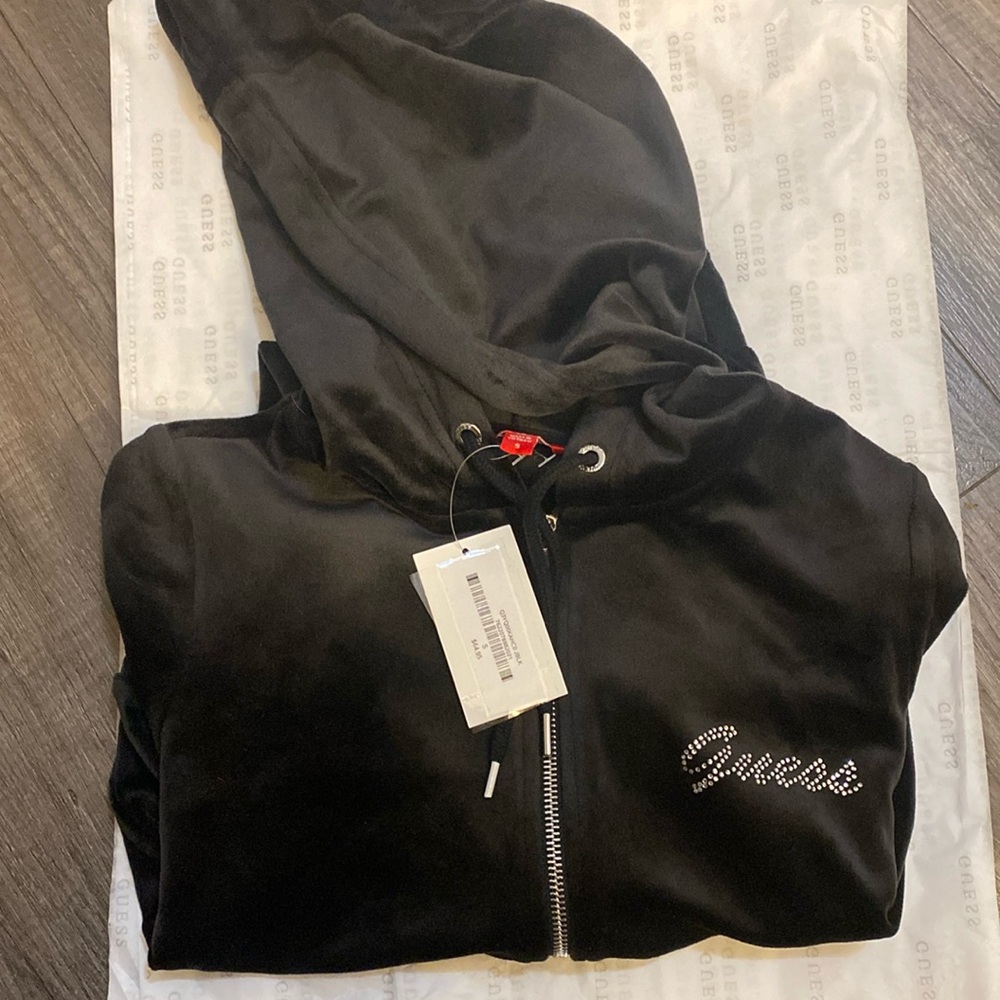 Guess Velour Zip-Up Sweater Size small